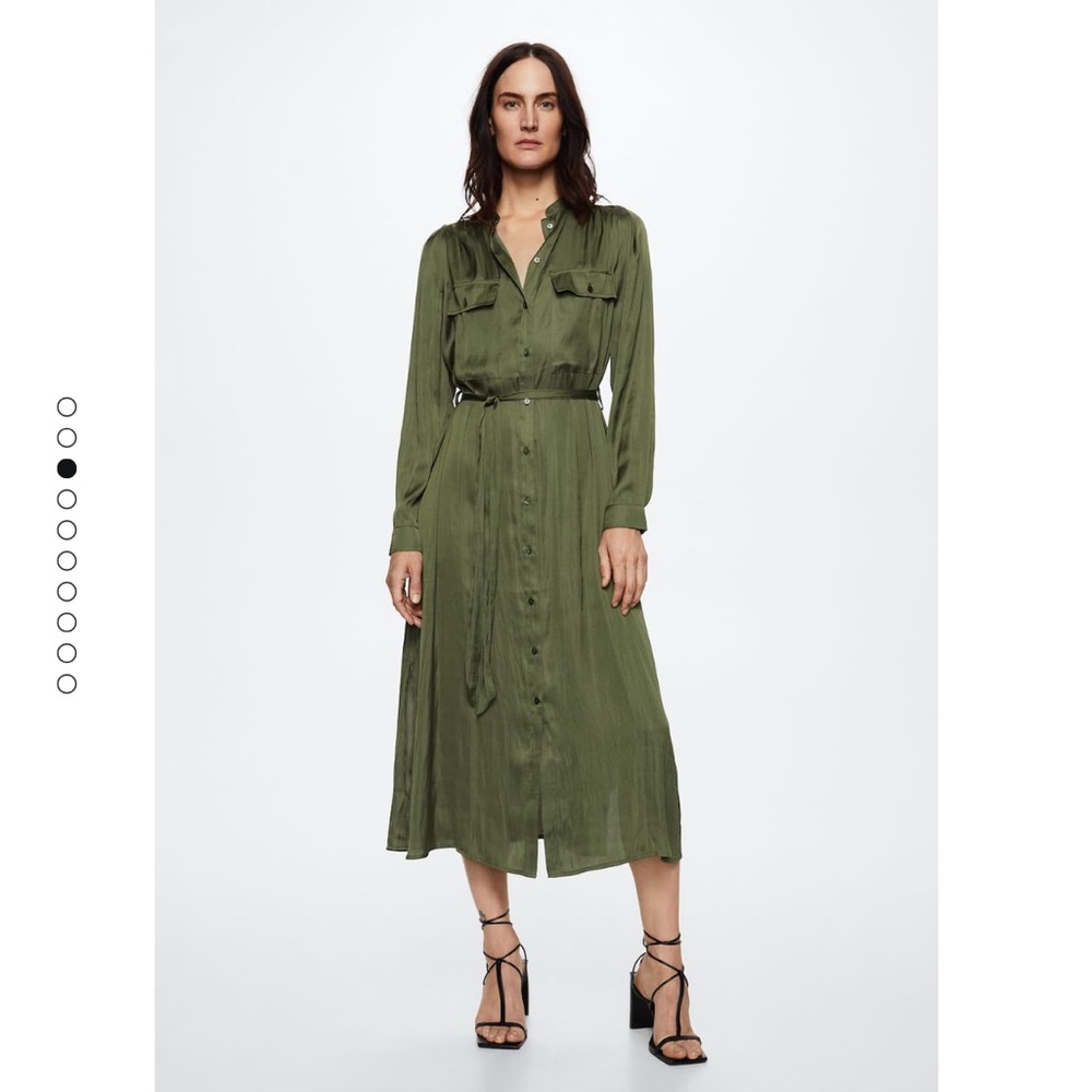 MANGO satin shirt dress in khaki